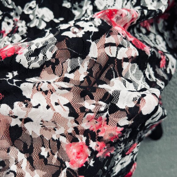 Catherines Womens Top 0X Red‎ Floral Lace Overlay Layered Plus Size Romantic - Picture 5 of 11